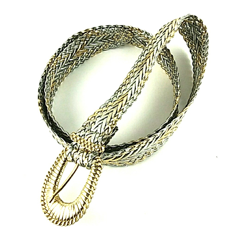 Metallic Belt. Gold & Silver Plait. Gold Buckle